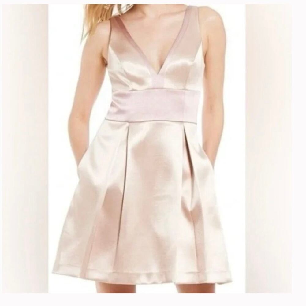 Belle Badgley Mischka pink fit and flare satin mini dress size 2 event bridal